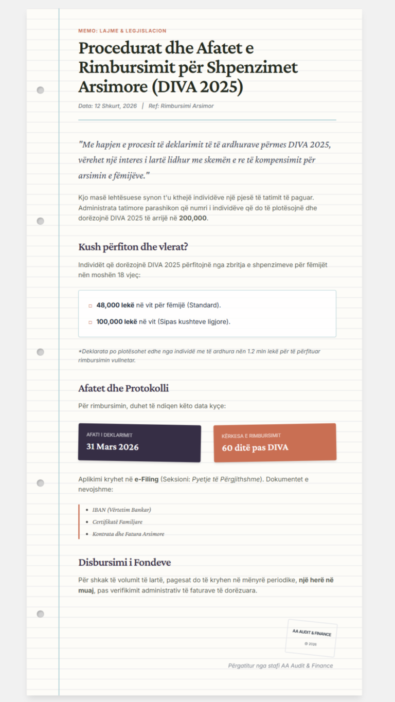 Procedurat dhe Afatet e Rimbursimit për Shpenzimet Arsimore (DIVA 2025)